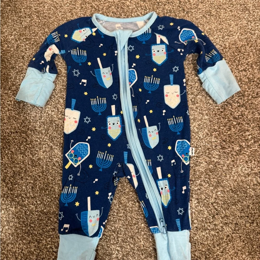 Little Sleepies Hanukkah‎ Dreidels Menorah Bamboo Zippy Preemie Blue Pajamas